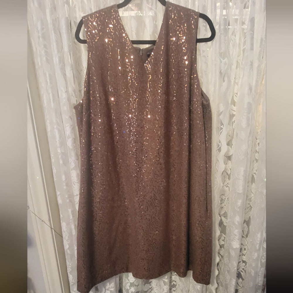 Taupe Sequin Sleeveless Mini Dress with Pockets, 22W, Lands' End